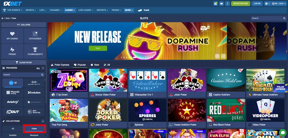 1xBet Casino Poker Games Screenshot